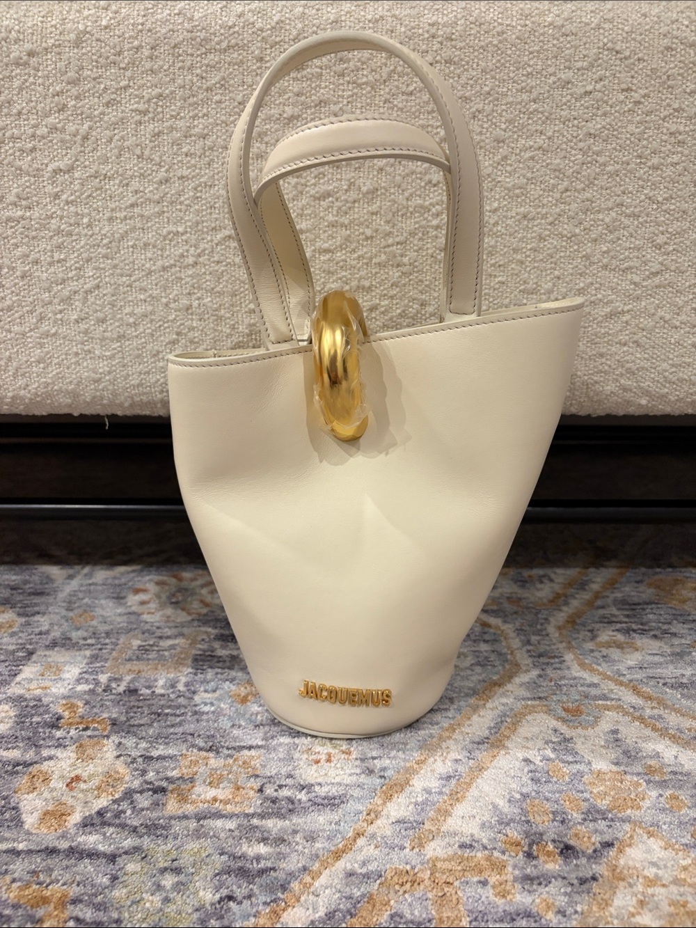Jacquemus Cream Le Chiquito Bucket Bag with Gold Accent
